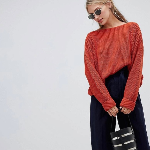 SOLD | French Connection | Red Waffle Knit Pullover Sweater | Size Medium - Picture 2 of 11